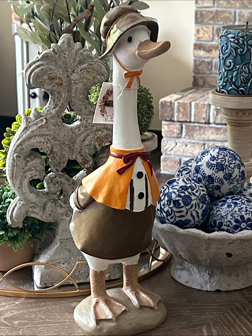 NEW! Vintage Inspired Fall Autumn Harvest Thanksgiving Lady Pilgrim Goose Statue